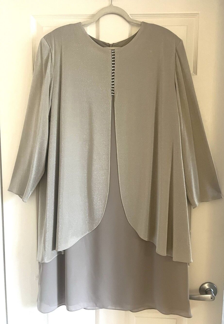 VTG Patra 24P Jacket Dress Evening Formal Wedding Shimmer Silver Gray 1990’s USA